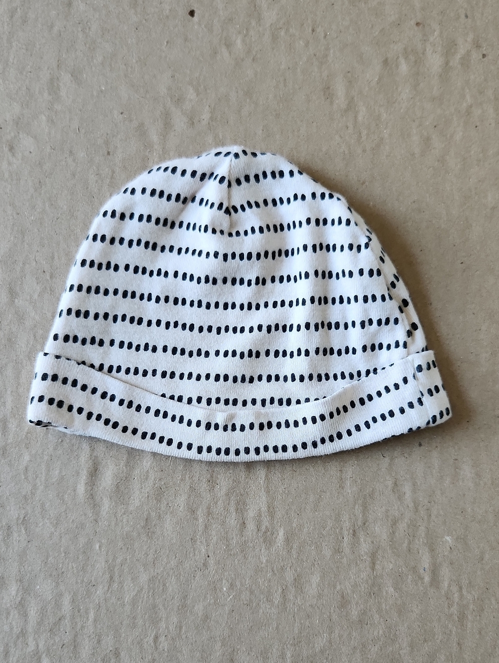 Gerber Baby Knit Beanie - Cream with Black Dot Stripe
